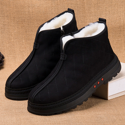 东北冬季防滑老人鞋老北京布鞋男款棉鞋中老年加厚羊毛爸爸保暖鞋