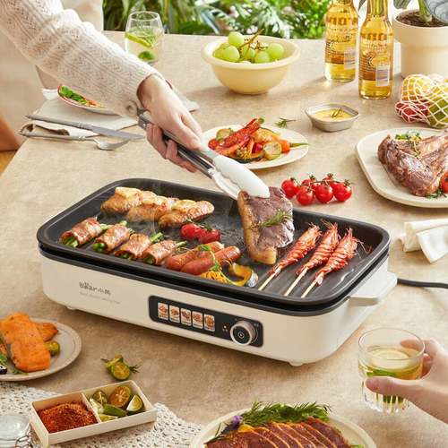 正品小熊烤肉盘 DKL-Y15C1电烤盘家用煎锅烤盘电烤炉烤锅轻烟烧烤