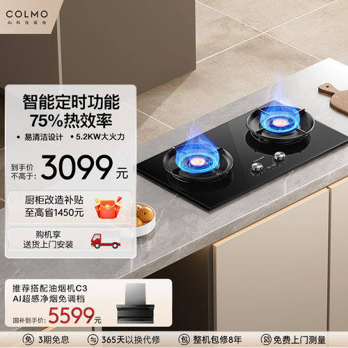 COLMO双头定时燃气灶可调节5.2KW火力烟灶联动爆炒灶具ZJ1