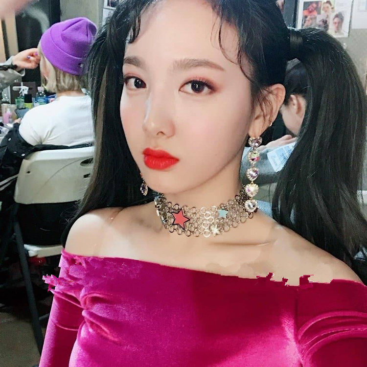 韩国Twice娜琏同款 紫色AB炫彩长款夸张爱心925银针耳坠耳夹耳环