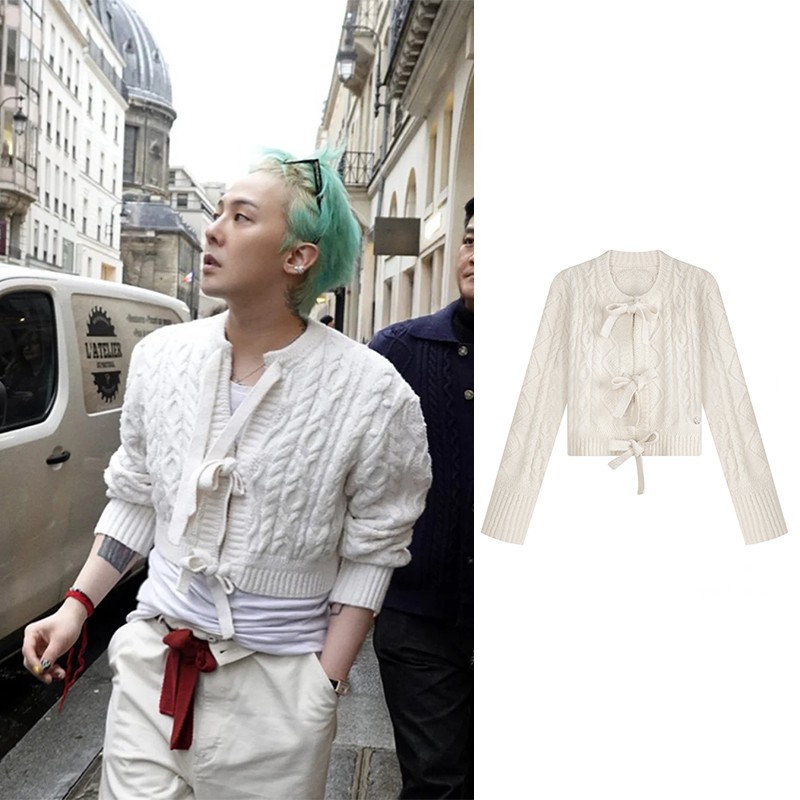 2025新款春季gd权志龙同款滑雪系列香香系带针织衫开衫短款上衣女