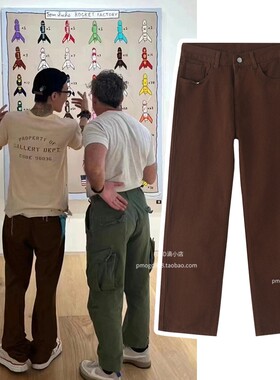 gd权志龙同款男士棕色牛仔裤宽松美式复古2023新款直筒休闲长裤夏