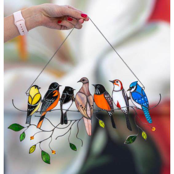 birds stained glass window hangings独立站家居装饰挂件小鸟