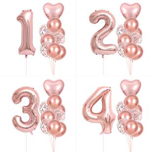 10pcs Happy Birthday Balloons Rose Gold Number Ballons 1 2