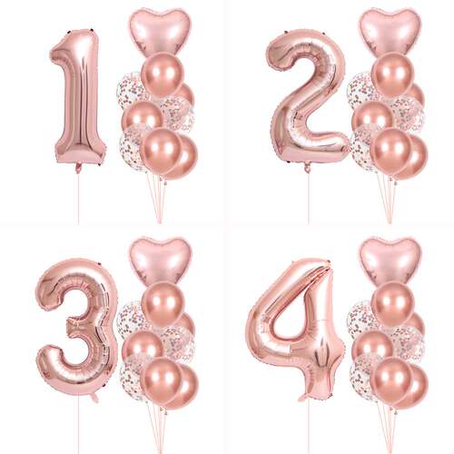 10pcs Happy Birthday Balloons Rose Gold Number Ballons 1 2