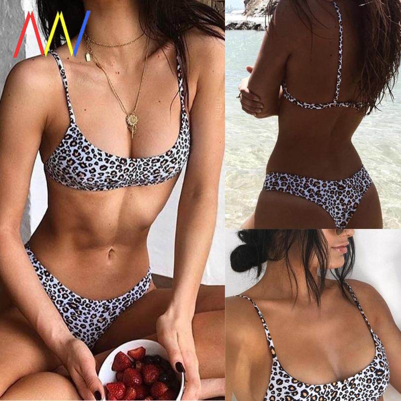 2020 New Women Leopard Padded Bra Beach Bikini Set Swimsuit