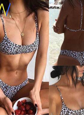 2020 New Women Leopard Padded Bra Beach Bikini Set Swimsuit