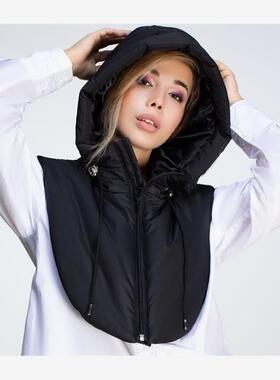 欧美时尚连帽棉服棉衣假领小马甲女 Padded hoodie vest women