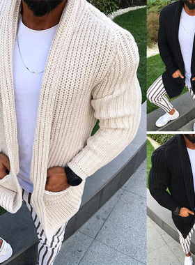 men winter long style cardigan jacket sweater overcoat coat