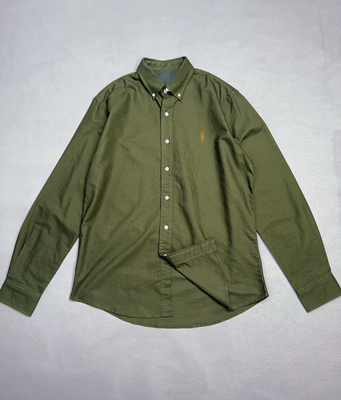 美式休闲简约男士休闲翻领长袖衬衫经典刺绣纯色长袖衬衫打底衫