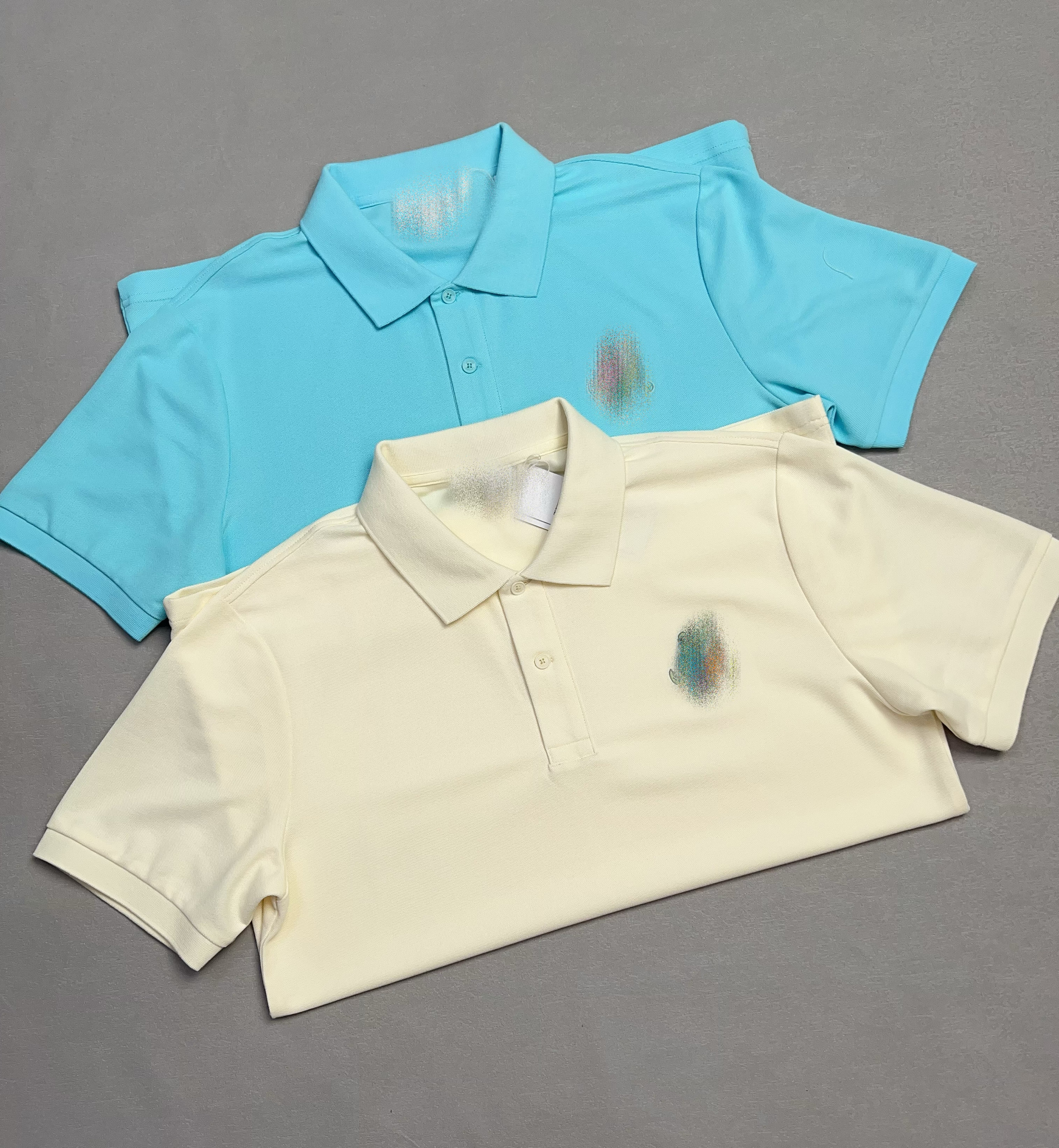 浅色系列潮牌刺绣字母翻领休闲修身时尚网眼透气舒适简约男士短袖