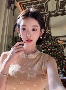 早安樊樊「矜贵感」m1u千金绵羊毛重工钉珠刺绣针织背心+开衫女春