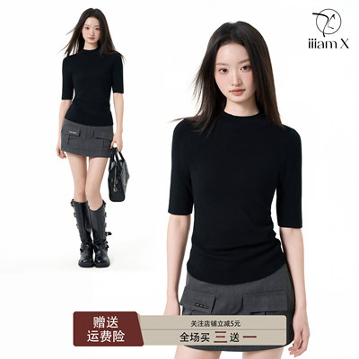 amX黑色半袖上衣女春季内