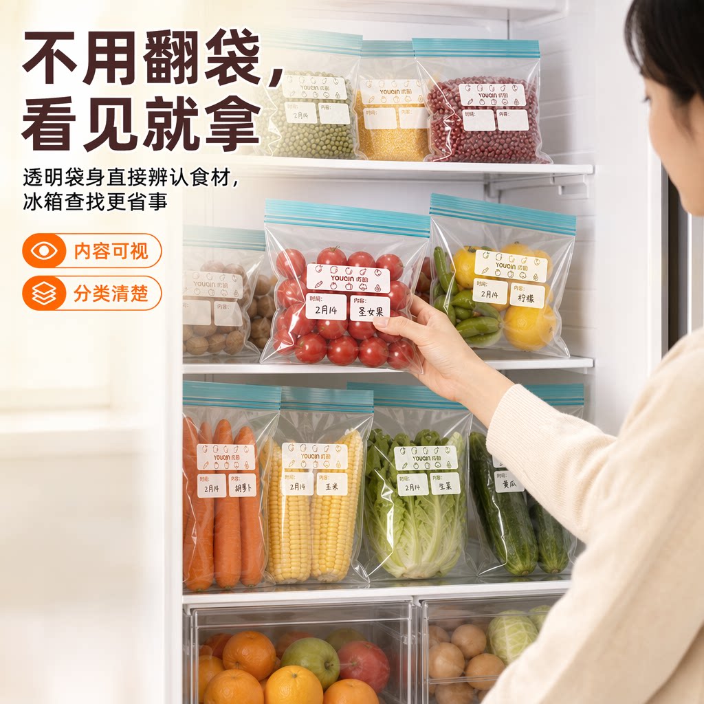 食品级自封拉链保鲜袋可写日期