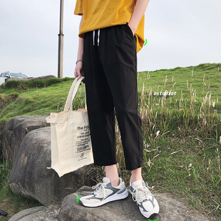 潮流西裤 直筒裤 男士 夏季 宽松百搭阔腿裤 子男韩版 九分休闲裤 学生裤