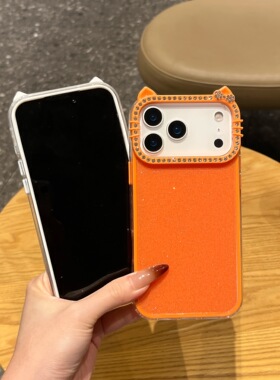 三合一闪粉猫耳朵点钻镜头适用苹果17promax手机壳iPhone16新款15pro高级感14小众女款13/12防摔保护套