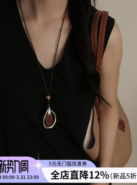 饰悟新中式木头几何毛衣链