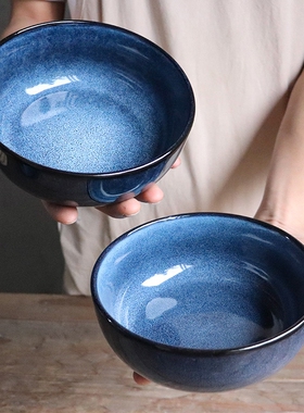 【超美窑变蓝色碗】家用陶瓷高颜值面碗好看水果沙拉碗吃饭碗猫碗