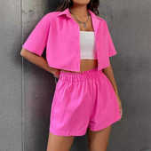 Set 套装 短裤 单排扣衬衫 Shirt 时尚 Collar Fashion Polo Shorts