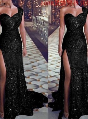 2019 one - shouldered hot women 's evening gown in perm