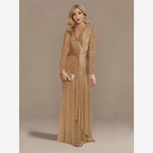 V-Neck Evening Dress Wedding Party Sequins Prom Dresses