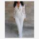 蕾丝白色连体裤 Plunge 女 Insert Jumpsuit长袖 Lace Bodice