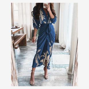 Tied Detail Ruched Leaf Dress绑带衬衫 Print Shirt 裙 Pattern