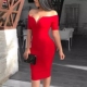 Bodycon neck Deep Off Shoulder Party Dress一字肩紧身连衣裙