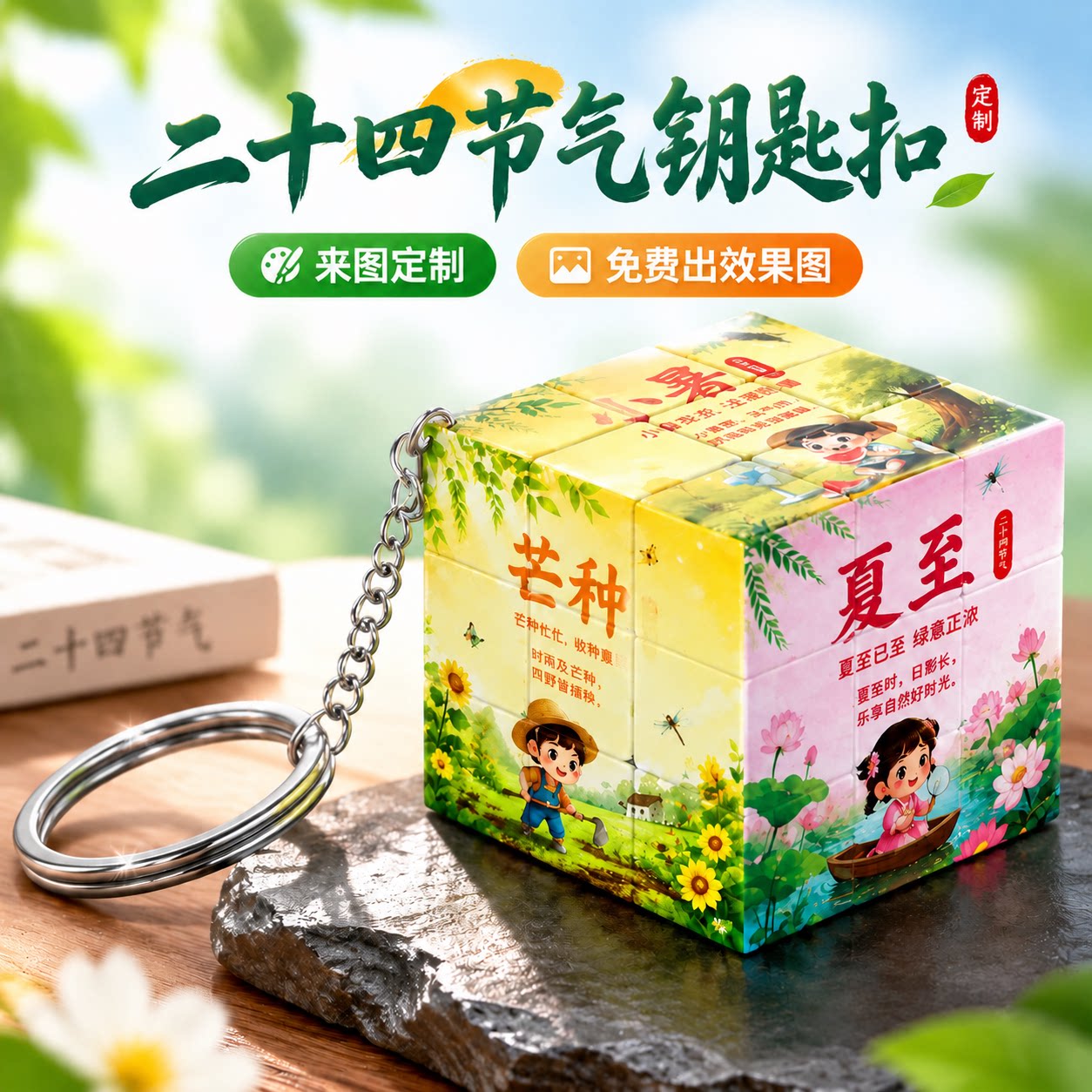 夏季书包挂件三阶钥匙扣2026新款二十四节气来图定制魔方文创摆件图片