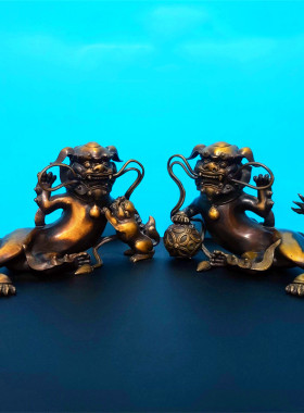 黄铜雄狮摆件家居工艺品大门口客厅经营场所装饰品铜狮狮子摆饰