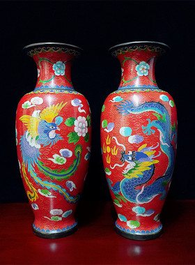 黄铜景泰蓝龙凤花瓶厚胎家居客厅