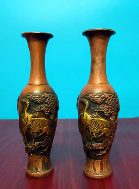 黄铜复古仙鹤花瓶中式风工艺品