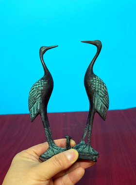 黄铜仿古风1对家居饰品龟鹤