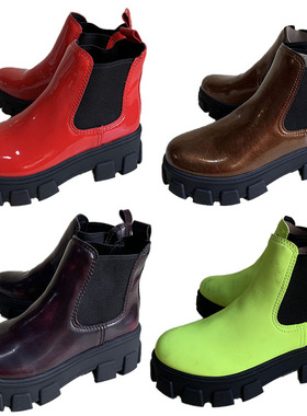 外贸原单circus松羔厚底套脚大码中筒时装女靴增高5CM马丁切尔西