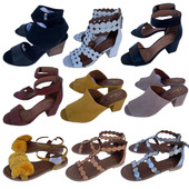 2025真皮大码 潮 鞋 外贸罗马风女凉鞋 中跟露趾一字带波浪纹粗跟时装