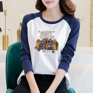 卡通大码 上衣体恤 t恤女装 2023年春季 宽松打底衫 新款 长袖 纯棉韩版