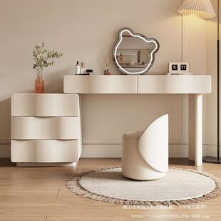 轻奢化妆台实木极简约卧室化妆收纳柜一体现代大圆镜小户型梳妆台