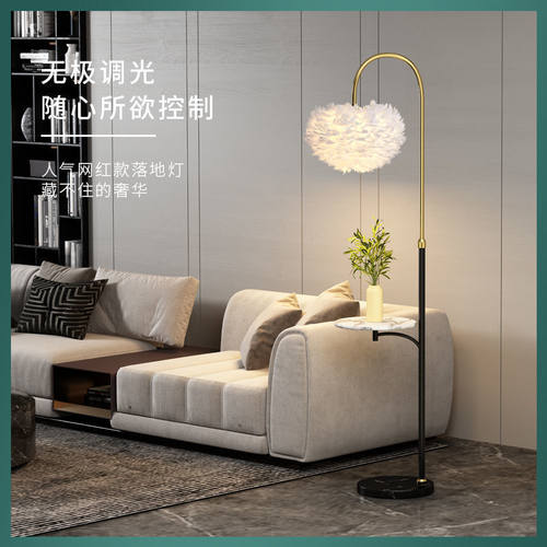 羽毛落地灯客厅沙发边几轻奢简约网红卧室床头柜置物茶几立式台灯