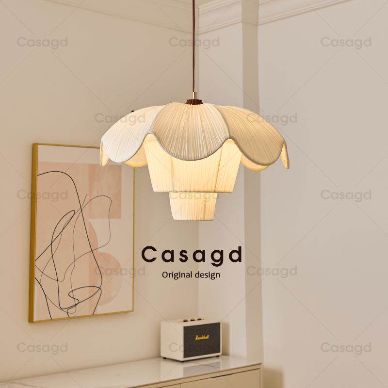 浪漫褶影吊灯法式浪漫中古卧室布艺荷叶裙灯高级感餐厅灯casagd