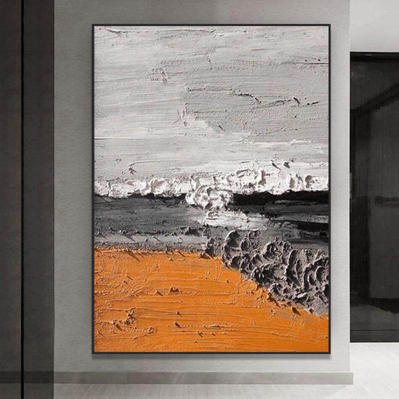 现代简约纯手工绘画抽像油画厚肌理岩沙装饰画家居酒店大幅挂画
