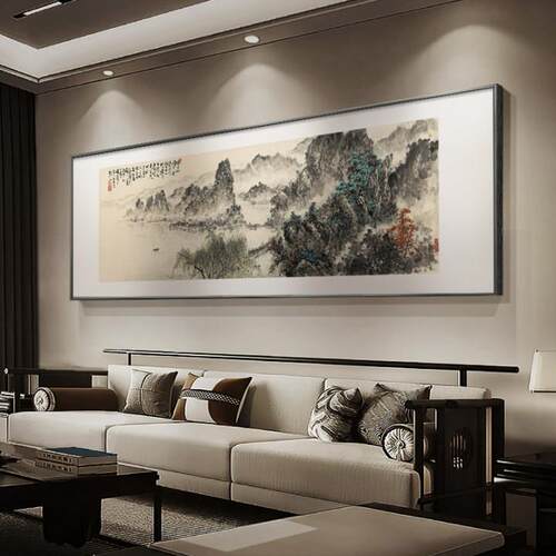 水墨山水画客厅装饰画大气招财国画办公室挂画横幅新中式风景壁画