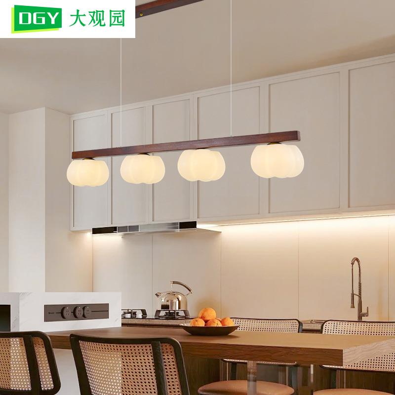 大观园餐厅吊灯极简原木风餐桌吧台灯一字棉花饭厅灯中古风灯具