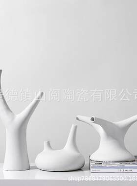 北欧花瓶小口径异形装饰品欧式风格陶瓷素烧花器客厅玄关插花摆件