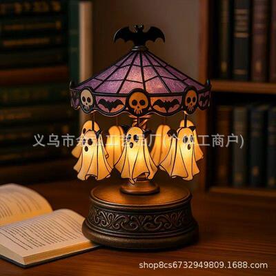 跨境新品Halloween Ghost Carousel万圣节幽灵旋转木马摆件