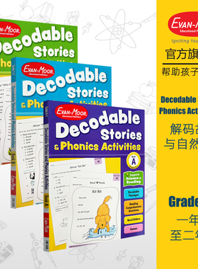 Evan-Moor Decodable Stories & Phonics Activities Book A-C 解码故事与自然拼读 3册套装 幼儿园至二年级 美国教辅evanmoor