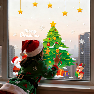 圣诞节装饰品christmas静电玻璃门贴纸圣诞老人树橱窗贴窗户雪花