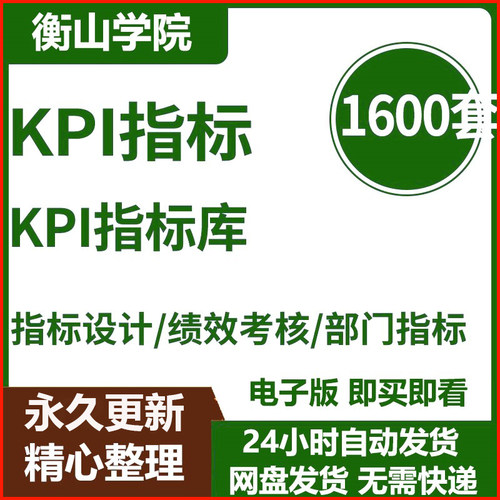KPI绩效考核指标库部门岗位业绩指标设计知识与实际操作案例资料