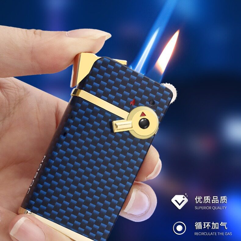 大气高档生日七夕礼物打火机碳纤维花纹双火砂轮充气打火机送男士