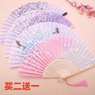 汉服跳古典舞扇子古风儿童女童绢布小折扇折叠扇子中国风仙气古代