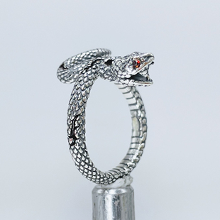SAK1TAMA小众原创设计银蛇纯银S925可调节中性戒指男女情侣首饰